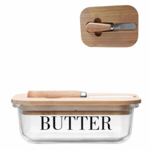 Mantegueira, Porta Patê de Vidro c/ Espatula e Tp de Bambu 15x11x5cm Wolff