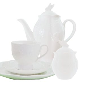 Xícara para Chá, Prato Sobremesa,Bule 20pç Porcelana New Bone Butterfly Flower Lyor