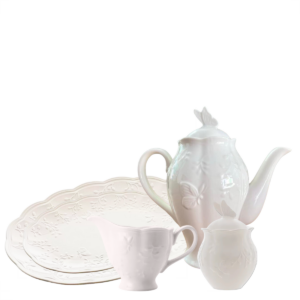 Baixela Servir, Travessas e Bule,Açucareiro 5pç Porcelana New Bone Butterfly Flower Lyor