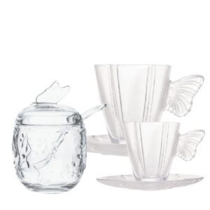 Xícara para Chá e Cafe e Açucareiro Vidro Butterfly 17pç Wolff
