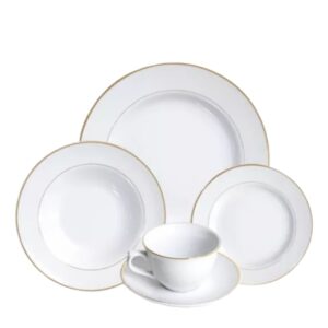 Aparelho de Jantar e Chá 20pçs Porcelana Branca e Dourada Estaleiro