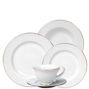 Aparelho de Jantar e Chá 30pçs Porcelana Joaquina Filete Dourado