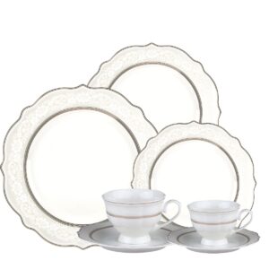 Aparelho de Jantar e Chá 42pç Trèsor Porcelana New Bone Filete Dourado