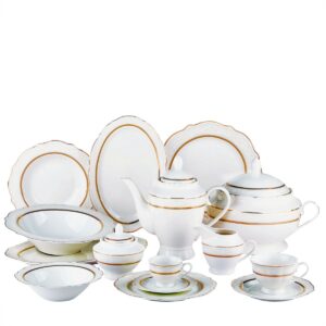 Baixela Serviço Jantar Trésor 50pç Porcelana New Bone Filete Dourado