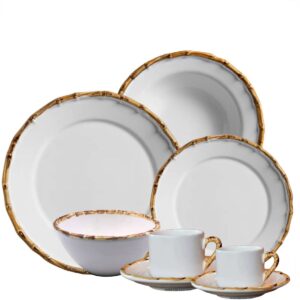 Aparelho de Jantar e Chá 48pçs Linha Bambu 1a Linha Cerâmica Scalla