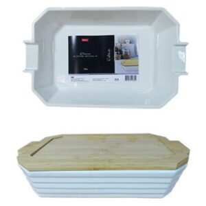 Assadeira,Travessa Porcelana Branca c/ Tp Bambu 1un 36x22,5x6cm Galway