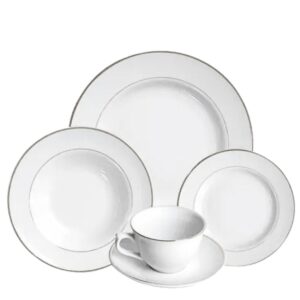 Aparelho de Jantar e Chá 20pçs Porcelana Branca Filete Prata Estaleiro