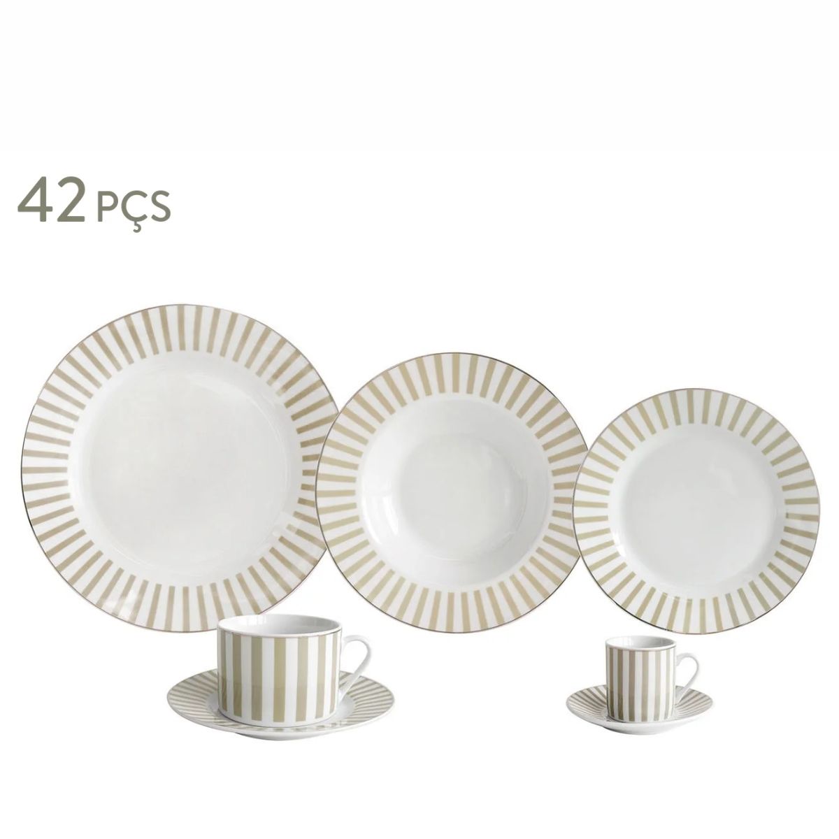 Aparelho de Jantar e Chá 42pçs Charming Bege Porcelana Borda Ouro L`Hermitage