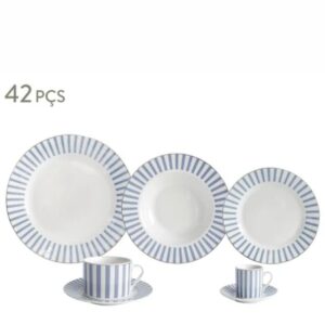 Aparelho de Jantar e Chá 42pçs Charming Azul Porcelana Borda Ouro L`Hermitage