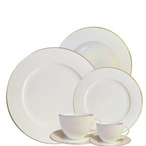 Aparelho Jantar e Chá 42pçs  Lavish Relevo Porcelana Fio Dourado L`Hermitage