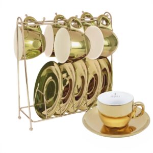 Xícaras para Café Porcelana Dourada 80ml 6un com Rack L`Hermitage