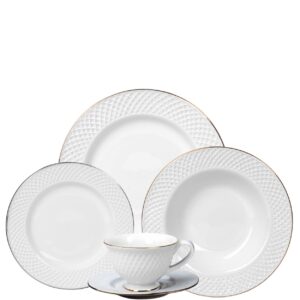 Aparelho de Jantar e Chá 30pçs Porcelana Joaquina Filete Dourado e Prata