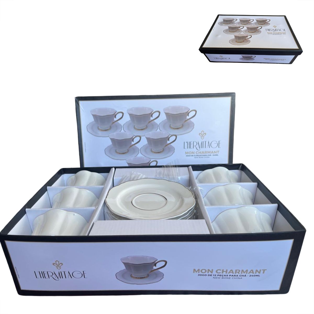 Xicara para Chá Charmant Porcelana New Bone Borda Dourada 240ml l'Hermitage - Image 4