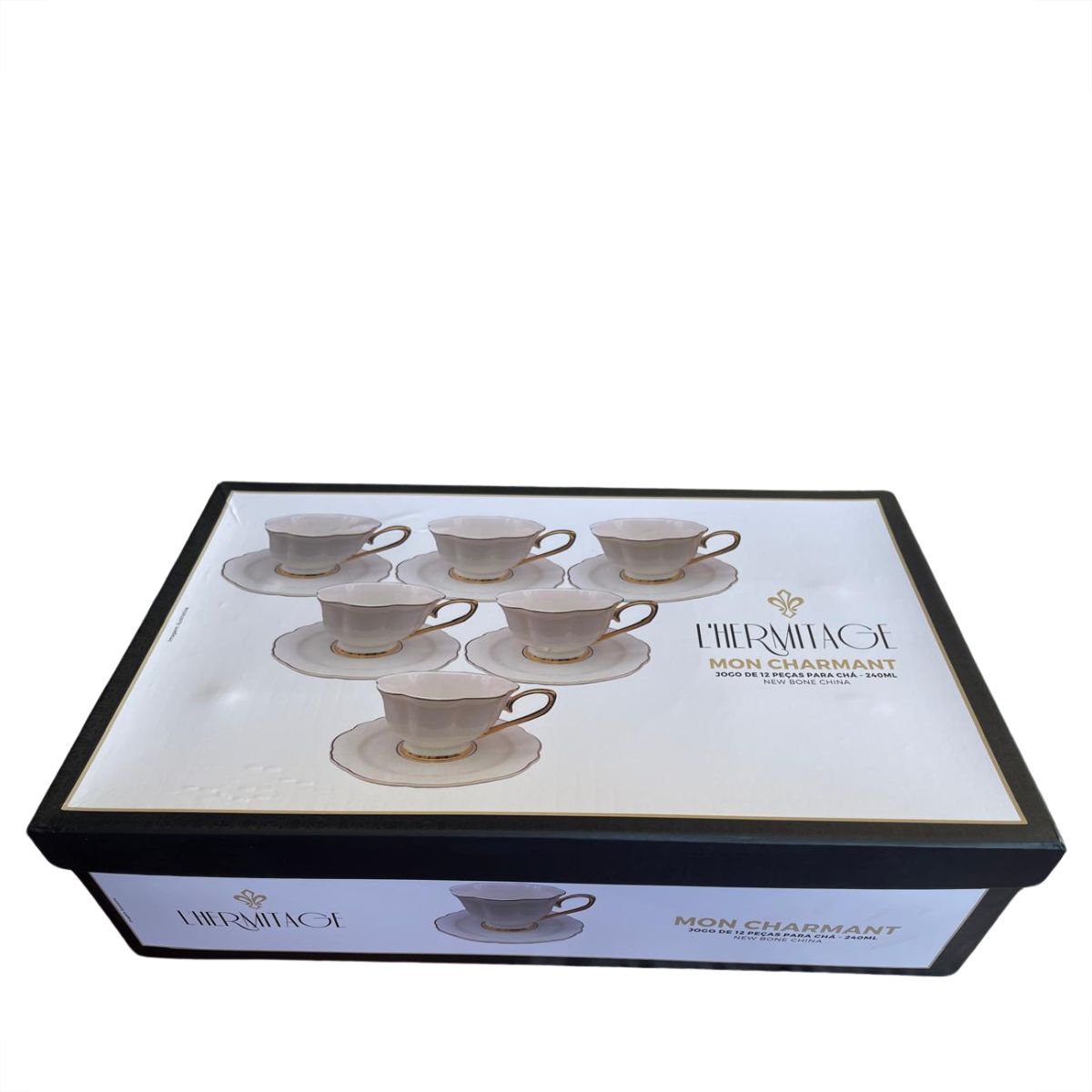 Xicara para Chá Charmant Porcelana New Bone Borda Dourada 240ml l'Hermitage - Image 5