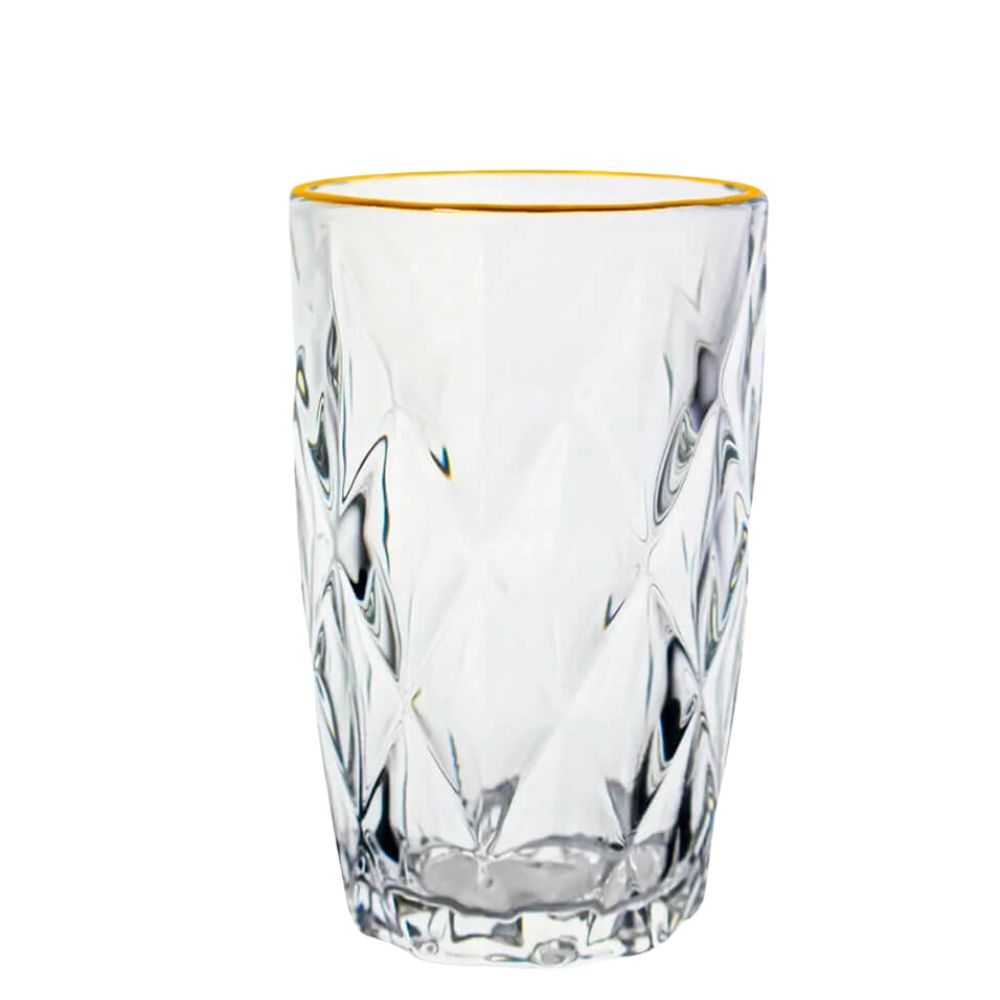 Jogo Copo Alto Diamond Fio Ouro 390ml 6un Lyor