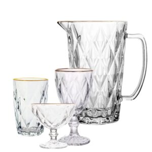 Jarra, Taça Agua e Sobremesa e Copo 19pç Diamond Fio de Ouro Lyor
