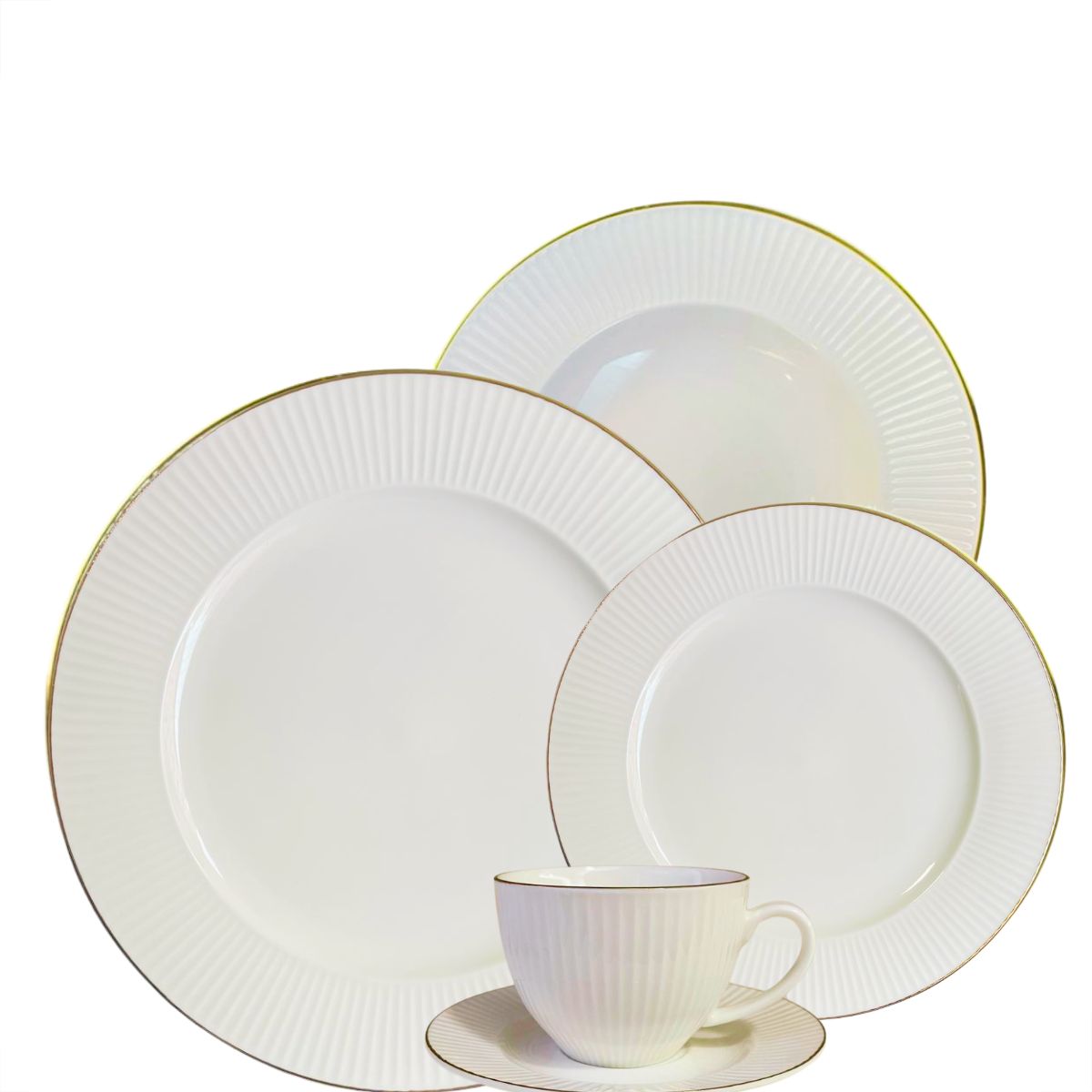 Aparelho de Jantar e Chá 30pçs Lavish Relevo Porcelana New Bone L`Hermitage