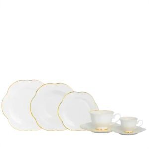 Aparelho de Jantar e Chá 42pç  Camélia Porcelana Fio Ouro L'Hermitage