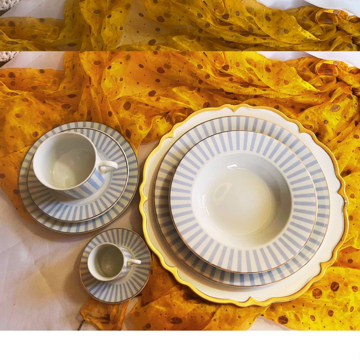 Aparelho de Jantar e Chá 42pçs Charming Azul Porcelana Borda Ouro L`Hermitage - Image 2