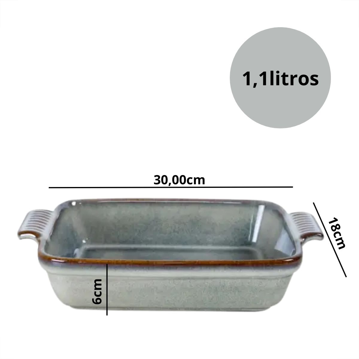 Assadeira,Travessa Refratária 1un com Alça cor Jade 1,1litros 30x17,8X6,3cm - Image 2