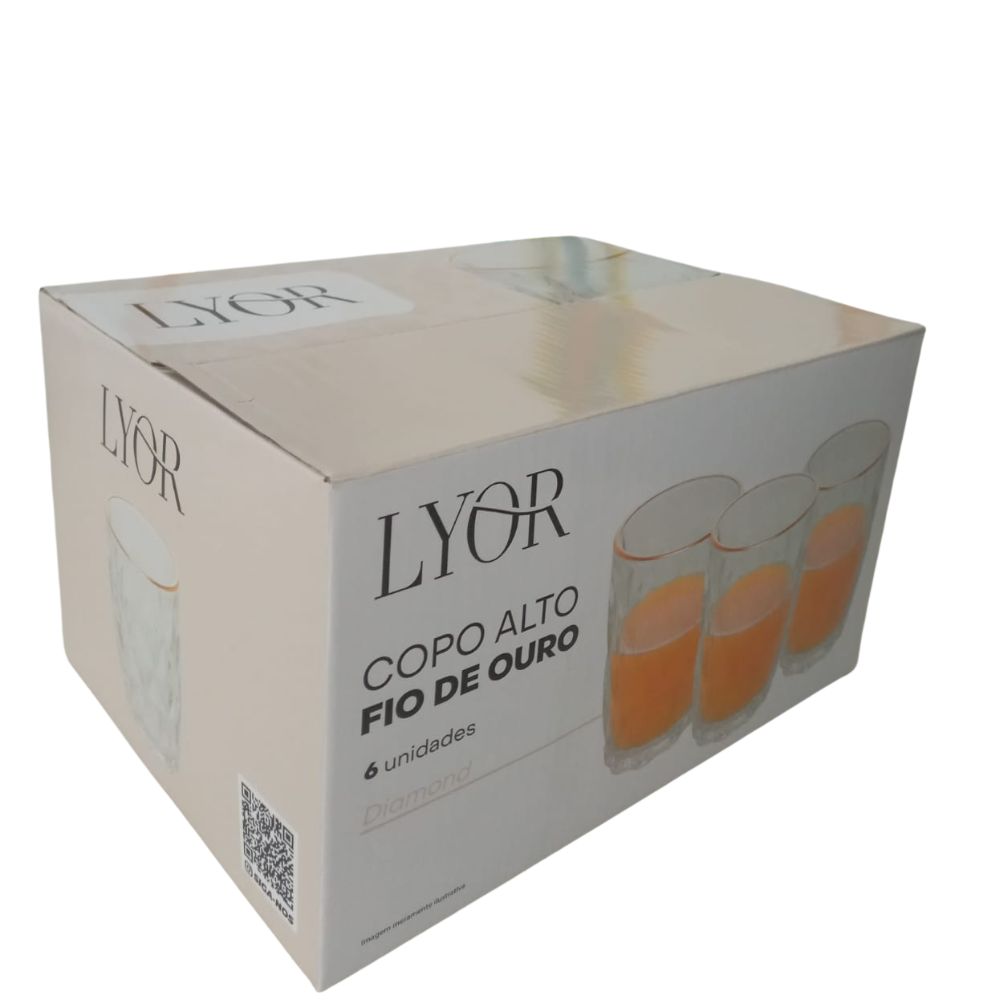 Jogo Copo Alto Diamond Fio Ouro 390ml 6un Lyor - Image 6
