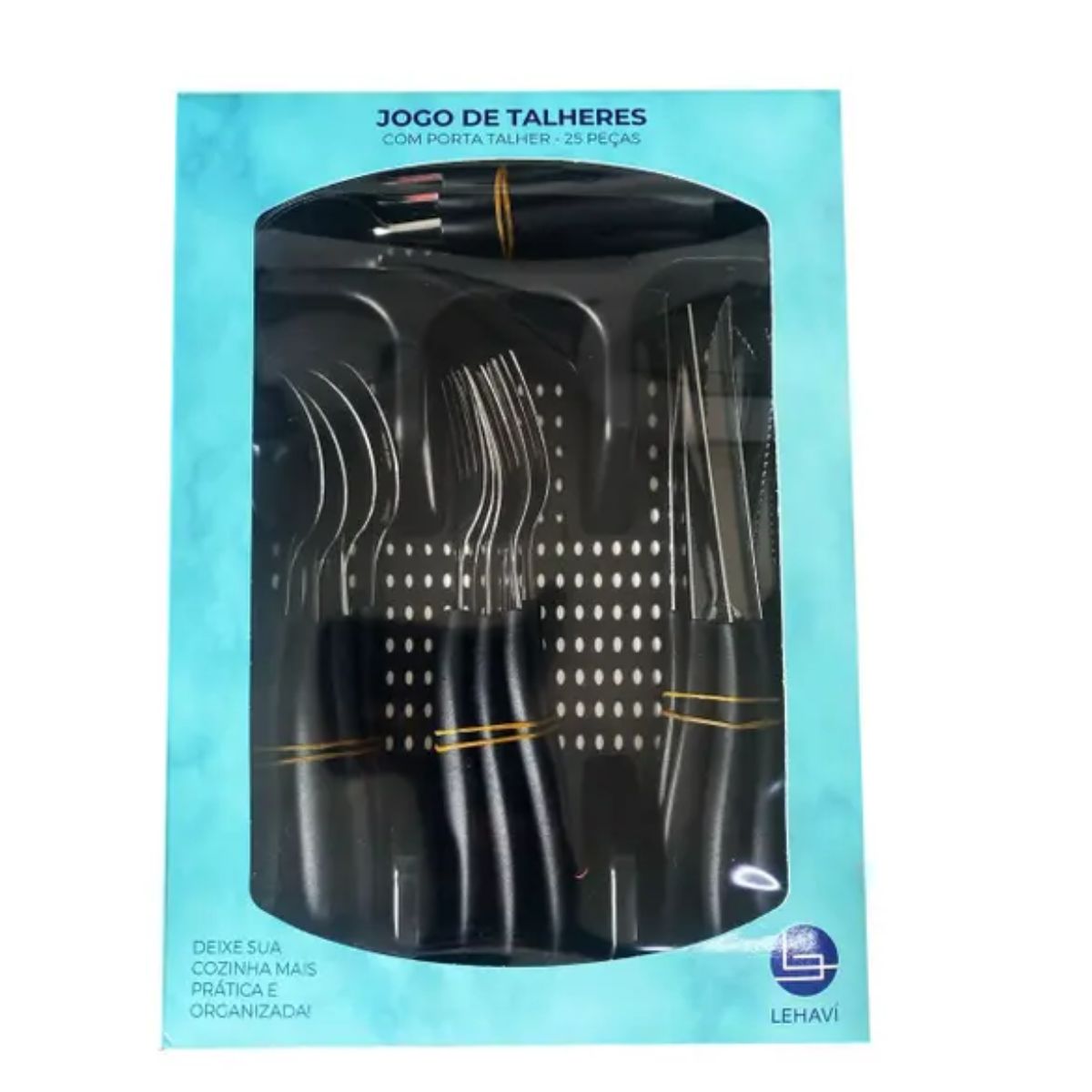 Jogo de Talheres com Porta Talher 26pç Preto Lehavi - Image 6