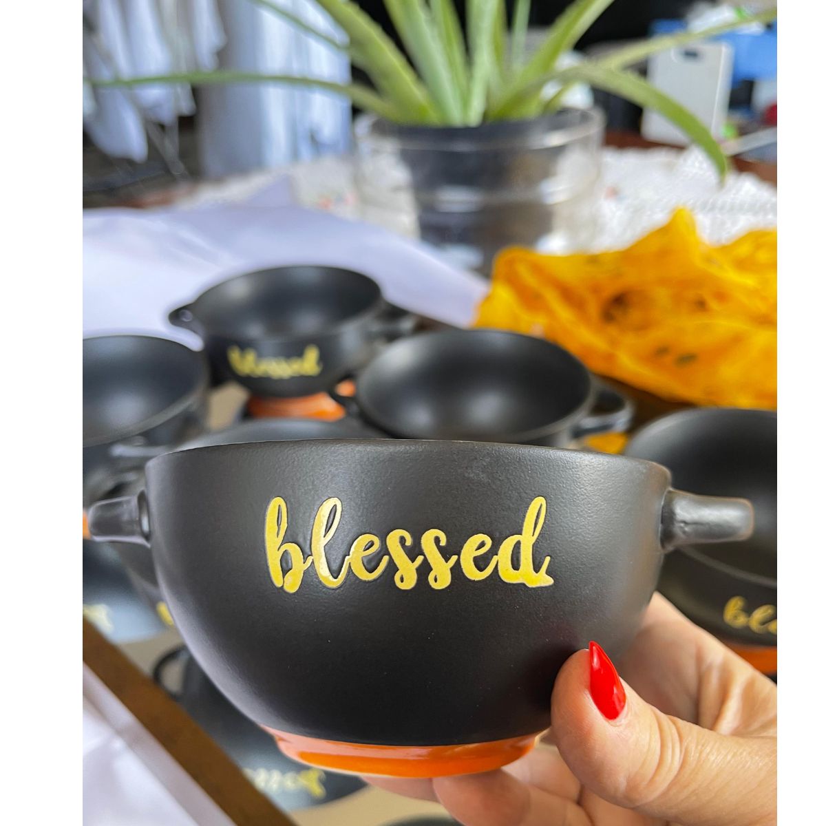 Bowl Consumê Preto/Laranja 12x7cm 6un 400ml Cerâmica BonGourmet - Image 3