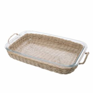 Travessa e Assadeira Refratária 34,5x20x6cm  Suporte de Fibra Natural Wolff