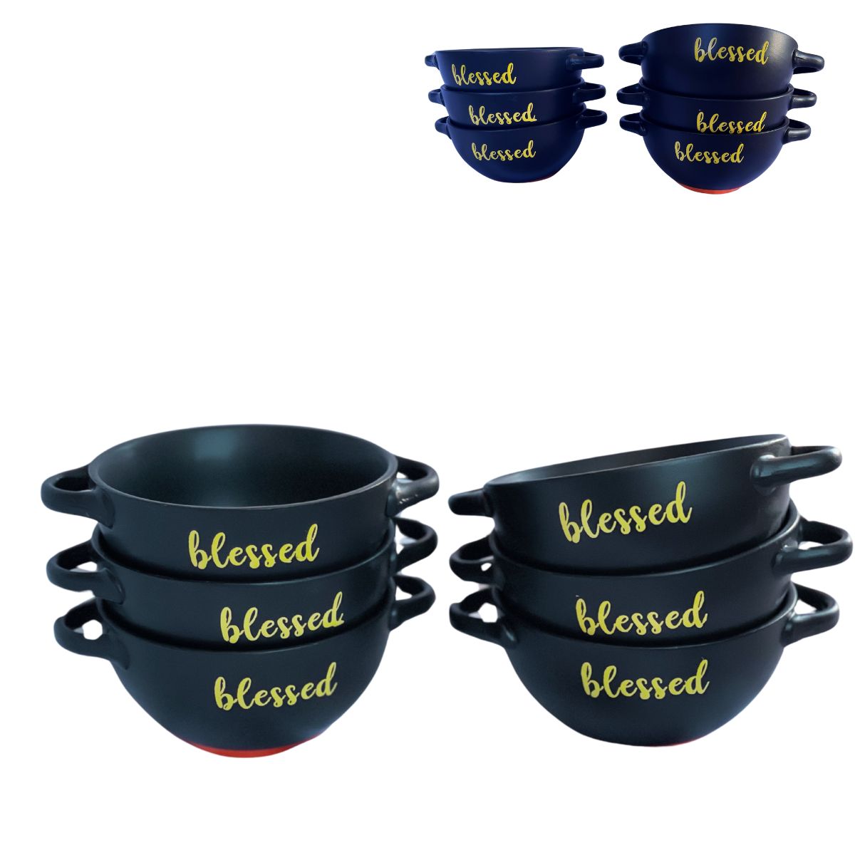 Bowl Consumê Preto/Laranja 12x7cm 6un 400ml Cerâmica BonGourmet - Image 2
