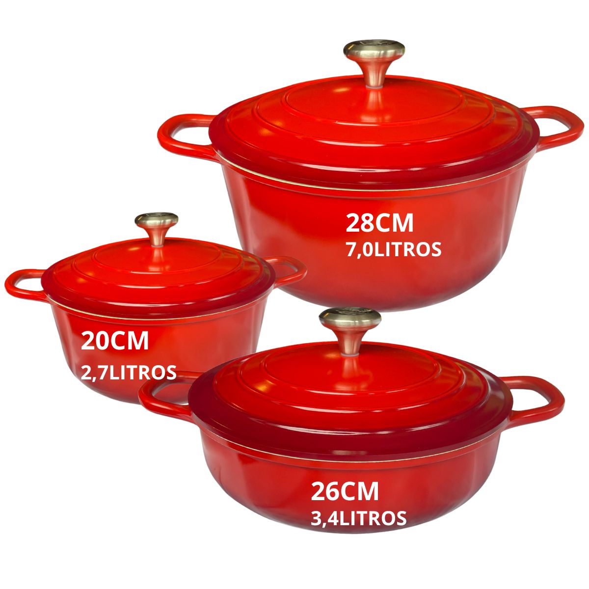 Panelas Caçarolas Cerâmica 3 peças 4mm Indução Vermelho Chef Florença - Image 6