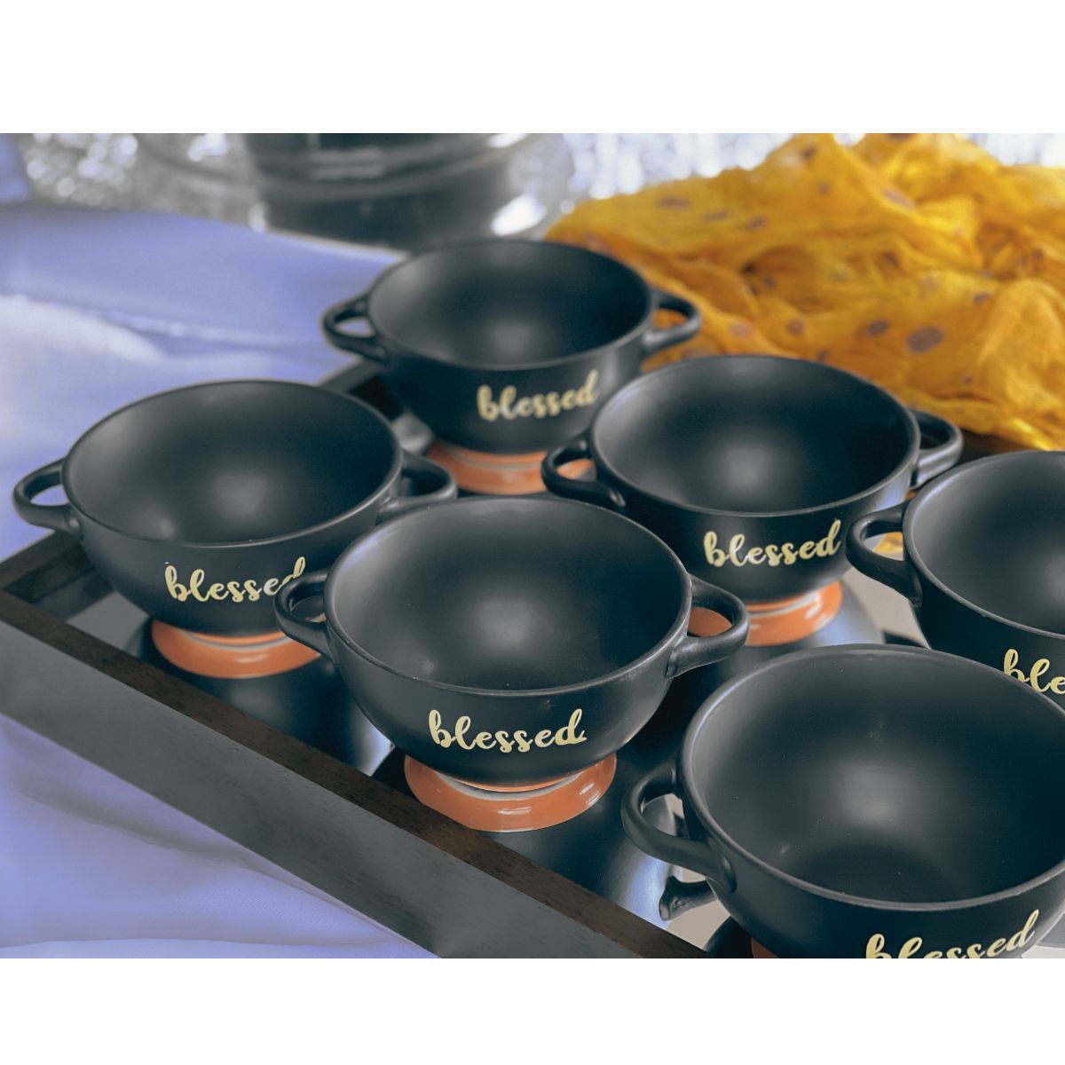 Bowl Consumê Preto/Laranja 12x7cm 6un 400ml Cerâmica BonGourmet - Image 4