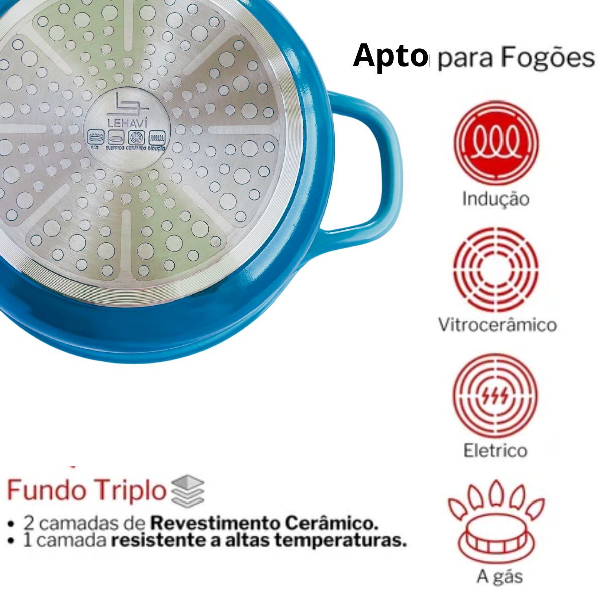 Panela Caçarola Azul Cerâmica 26cm 3,4litros 4mm Chef Florença - Image 2