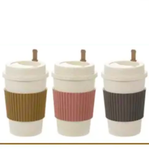 Copo para Café 6un Tampa e Mexedor 450ml  Fibra Bambu Lyor