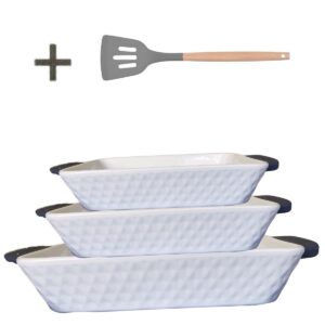 Assadeiras e Travessas Retangulares Branca com Alça Silicone 3pçs Lepontine