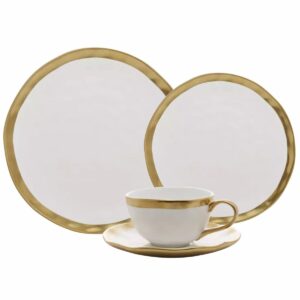 Aparelho de Jantar e Chá 18pç Porcelana Branca e Dourada Dubai Wolff