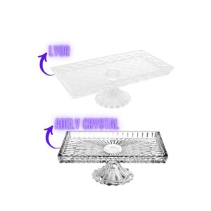 Prato para Bolo Cristal Retangular com pé 34,5x18,5x12cm