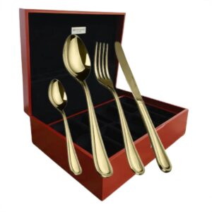 Faqueiro Pearls Aço Inox Dourado com Estojo Madeira 101pç Fracalanza