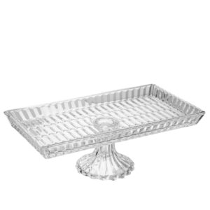 Prato para Bolo Geneva Cristal Retangular com pé 34,5x18,5x12cm Wolff