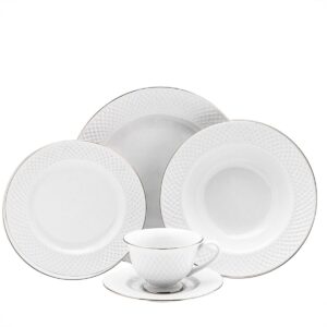 Aparelho de Jantar e Chá 30pç Porcelana Joaquina Filete Prata