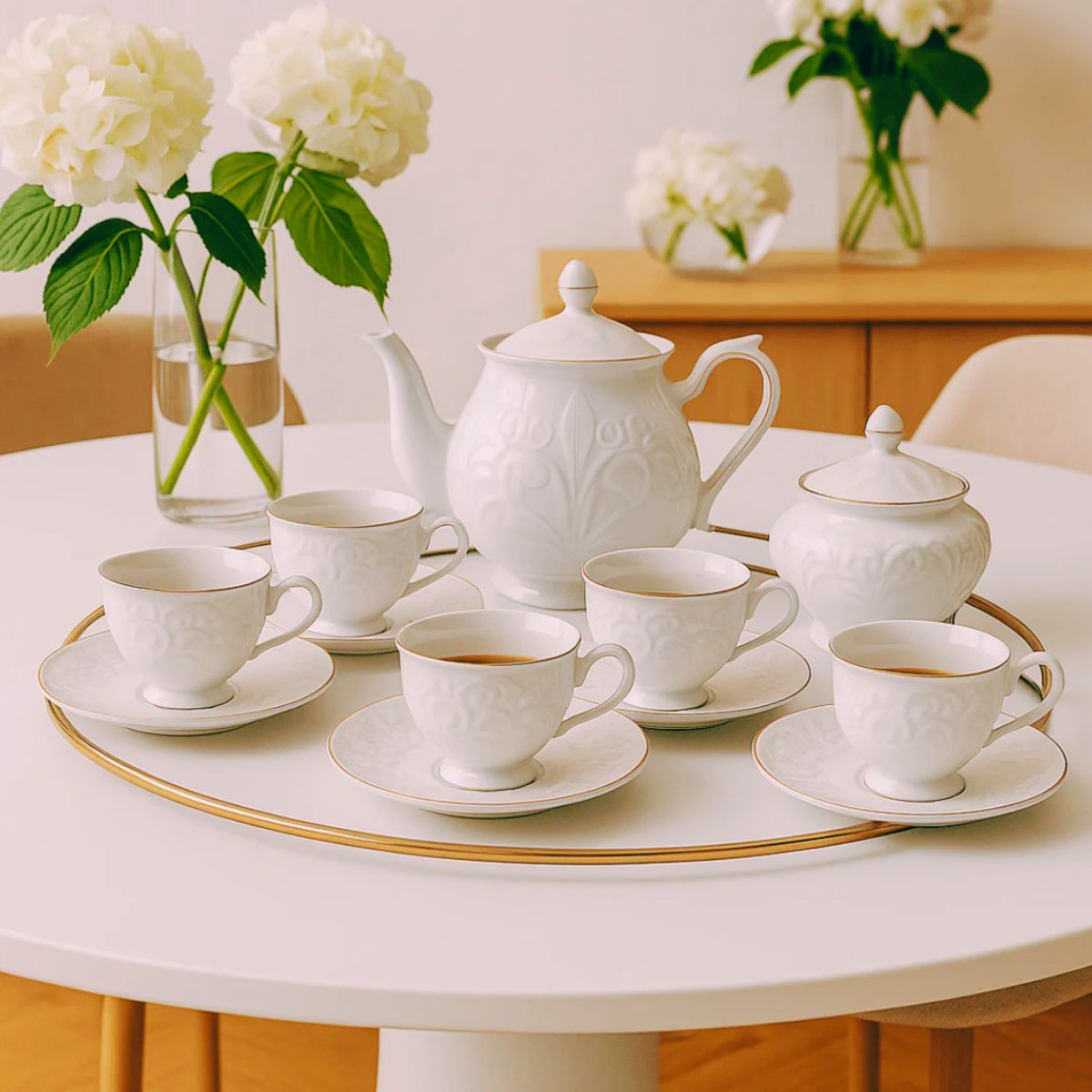 Jogo para Chá 14pç Scarlet Porcelana New Bone China Branco e Dourado L'Hermitage - Image 2