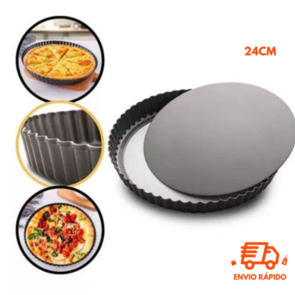 Forma para Torta Fundo Removível Antiaderente de Aço Carbono Preta 24x3cm 1,2l - Image 5