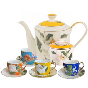Xícara Chá, Bule e Açucareiro 10pç Blummen New Bone L'Hermitage