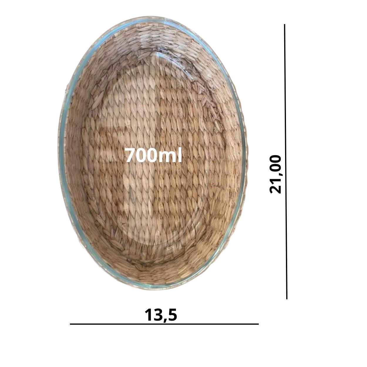 Travessa Assadeira Refratária Oval 700ml 21x13,5x5cm com Suporte de Rattan - Image 4