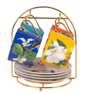 Jogo de Xícaras chá Blummen com Suporte New Bone Filete Ouro 4un l'hermitage