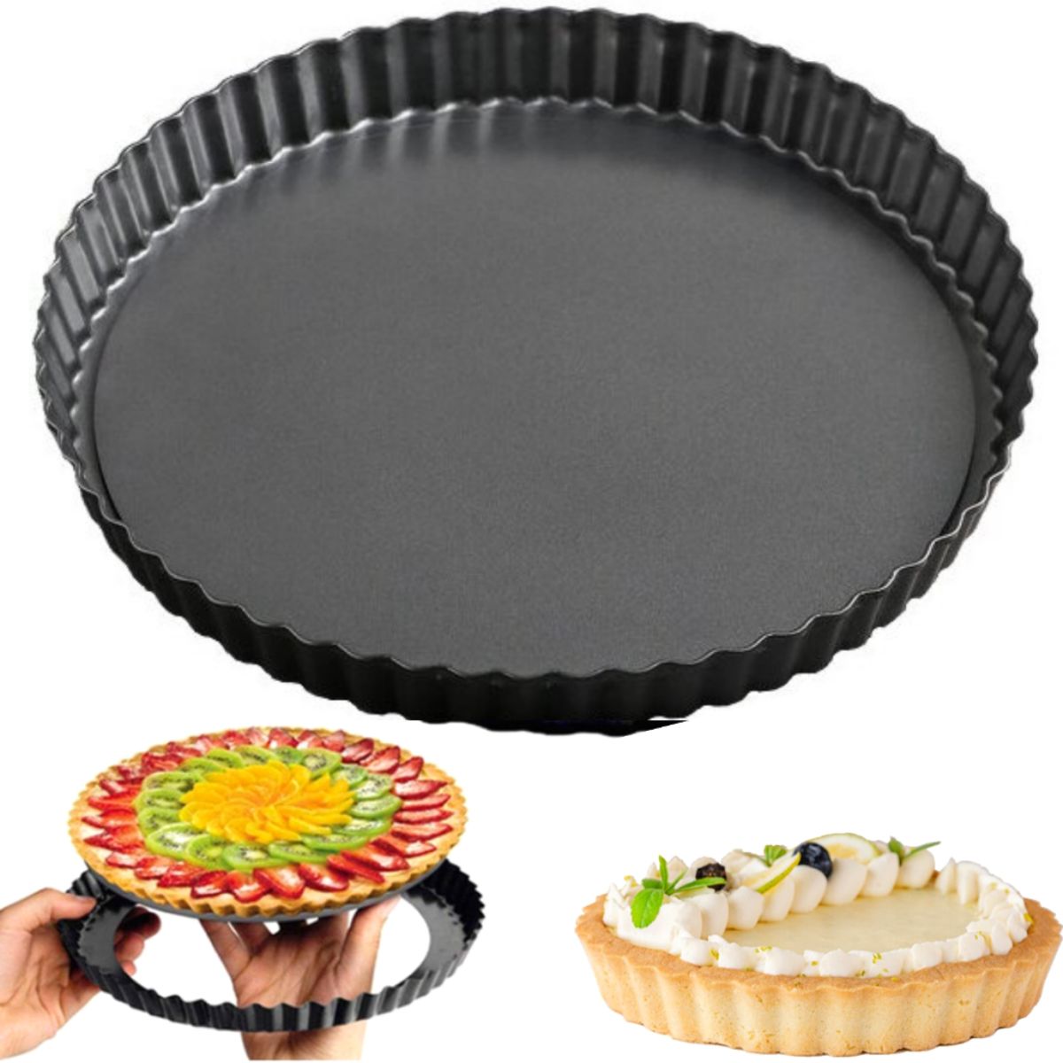 Forma para Torta Fundo Removível Antiaderente de Aço Carbono Preta 24x3cm 1,2l - Image 6
