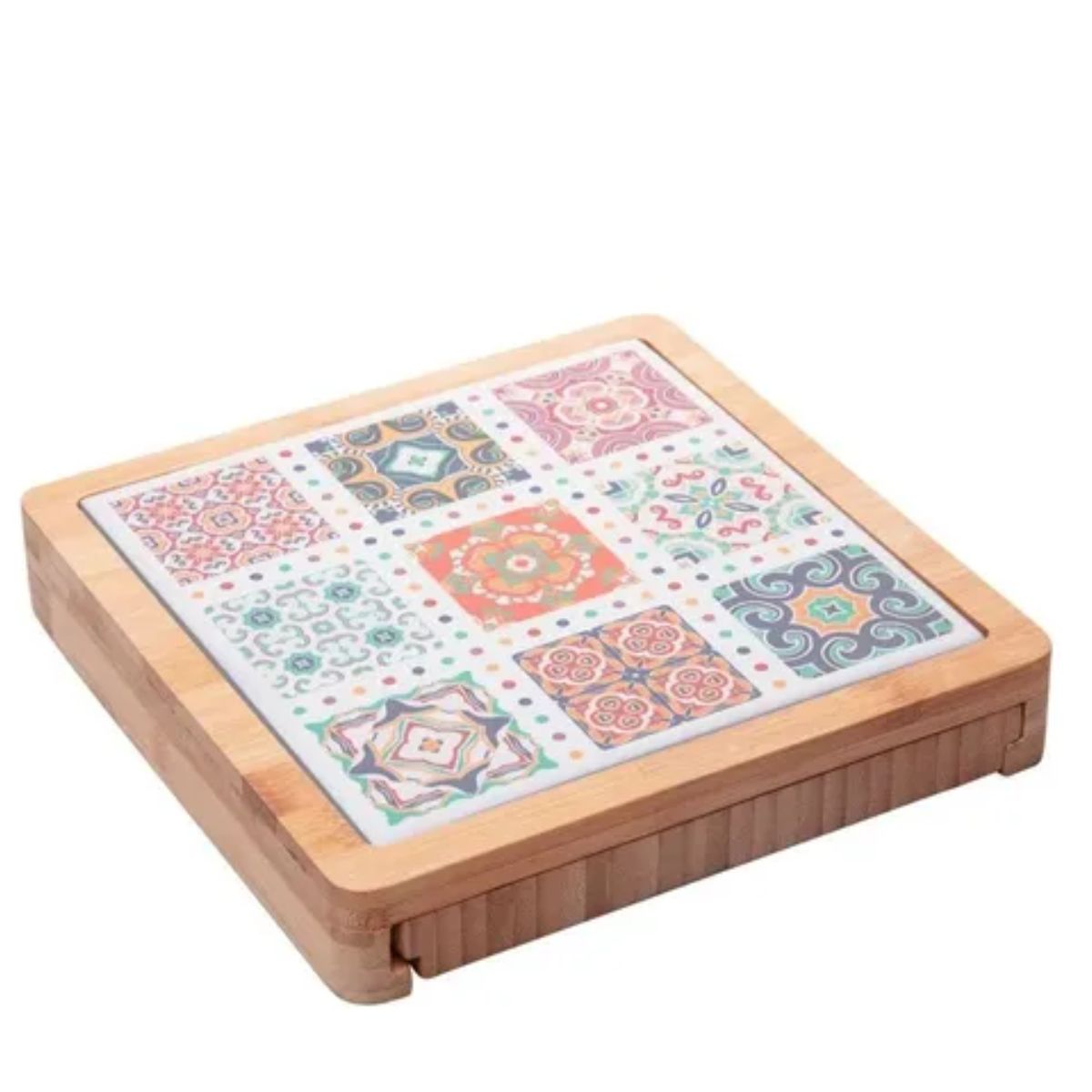Tabua Queijo Bandeja Bambu Ladrilho Gaveta 6pç 23x23x4cm Wolff - Image 3