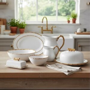 Travessas, Tigelas para Servir Linha Bambu 10pç Cerâmica Scalla