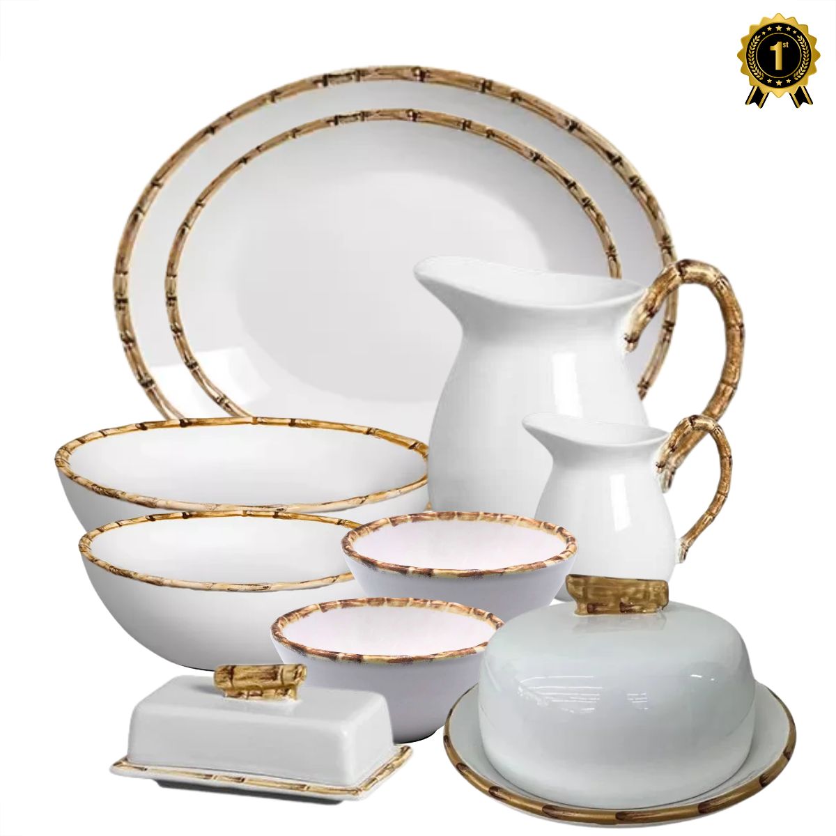 Travessas, Tigelas para Servir Linha Bambu 10pç Cerâmica Scalla - Image 2