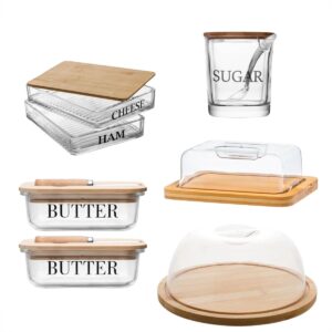 Kit Cafe Manha Porta Frios, Mantegueira, Prato para Bolo e Porta Patê Madeira