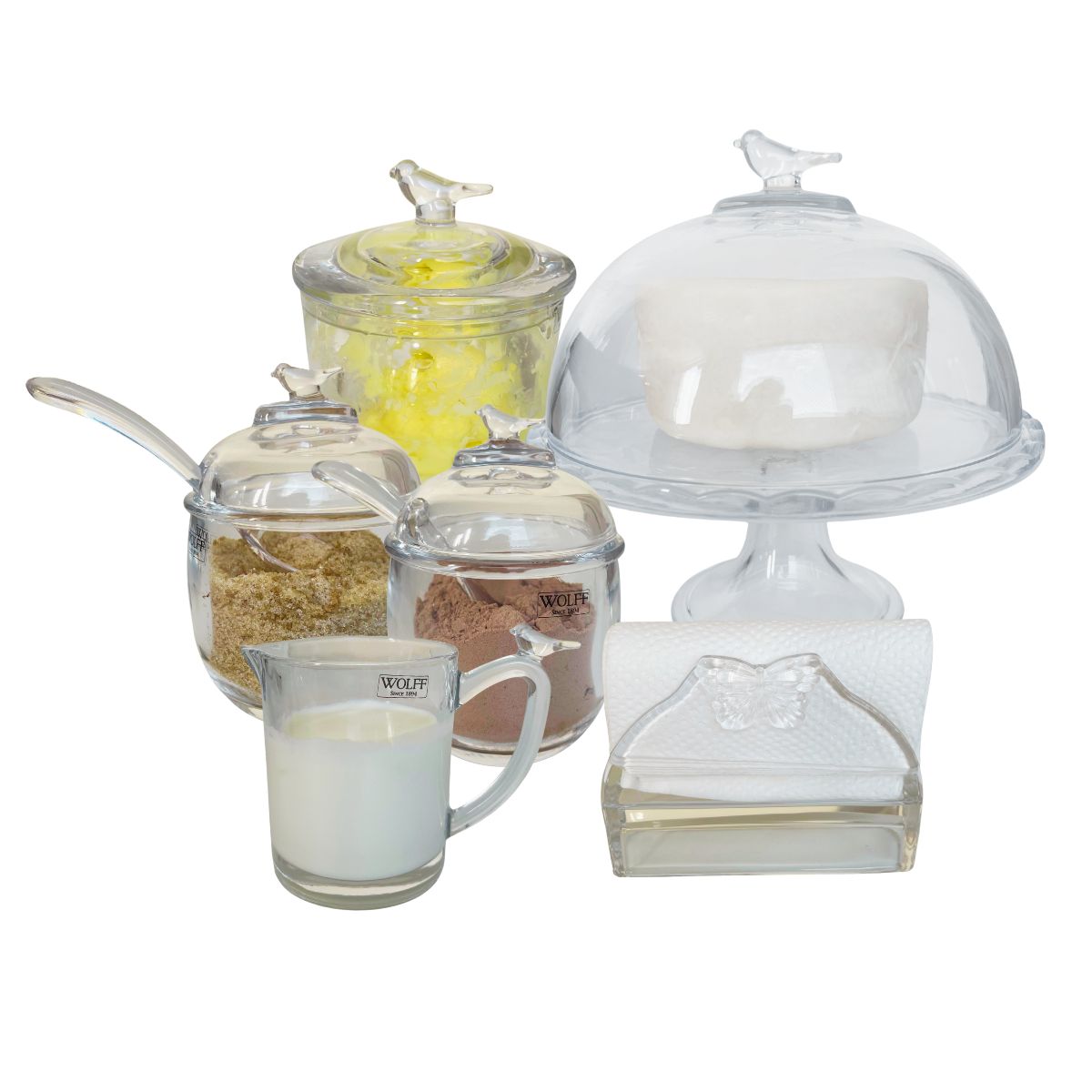 Kit Cafe Manhã Cristal Bird Porta Bolo, Açucareiro, Manteiga 6pç Wolff - Image 6